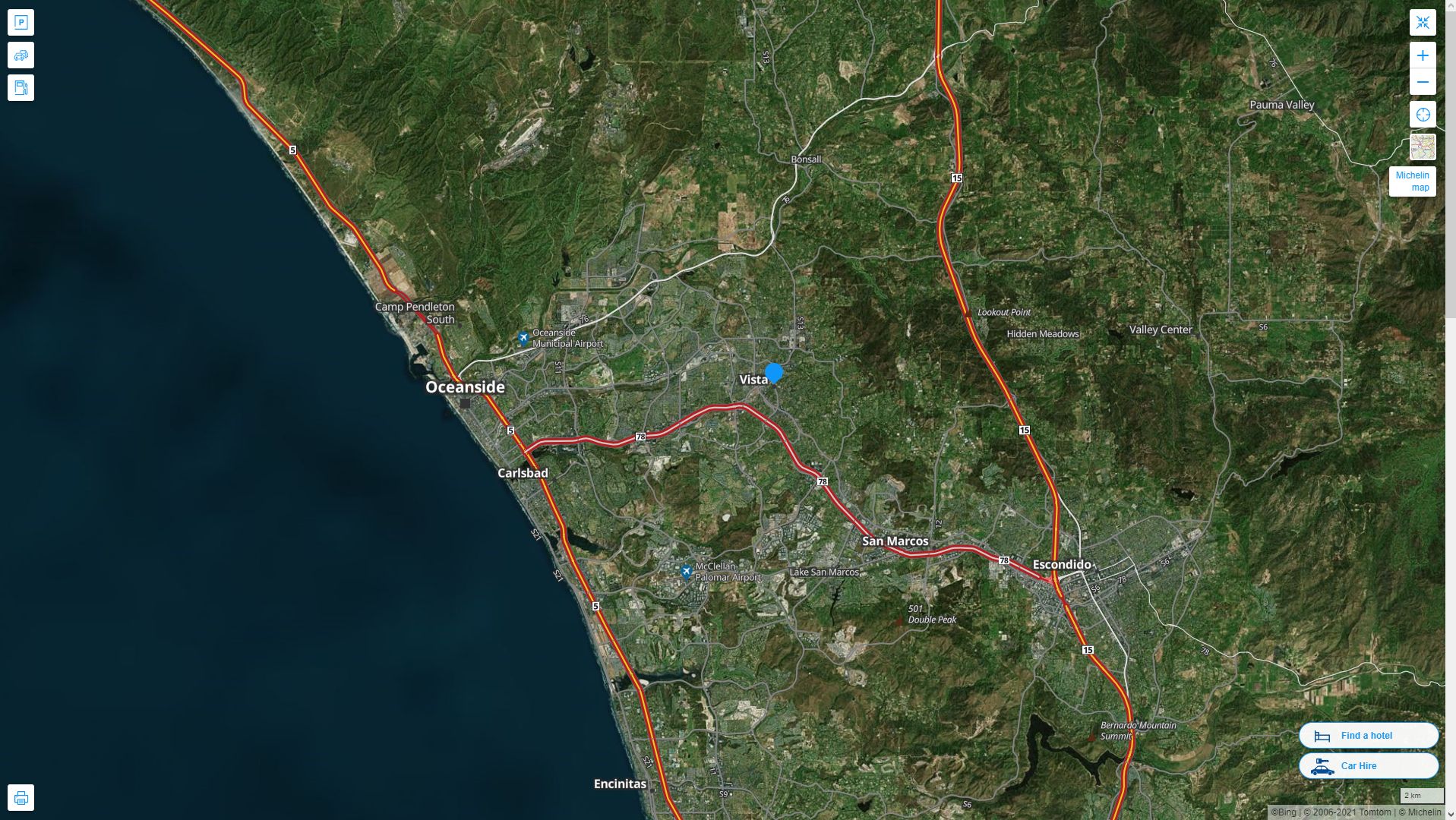 Vista California Highway and Road Map with Satellite View